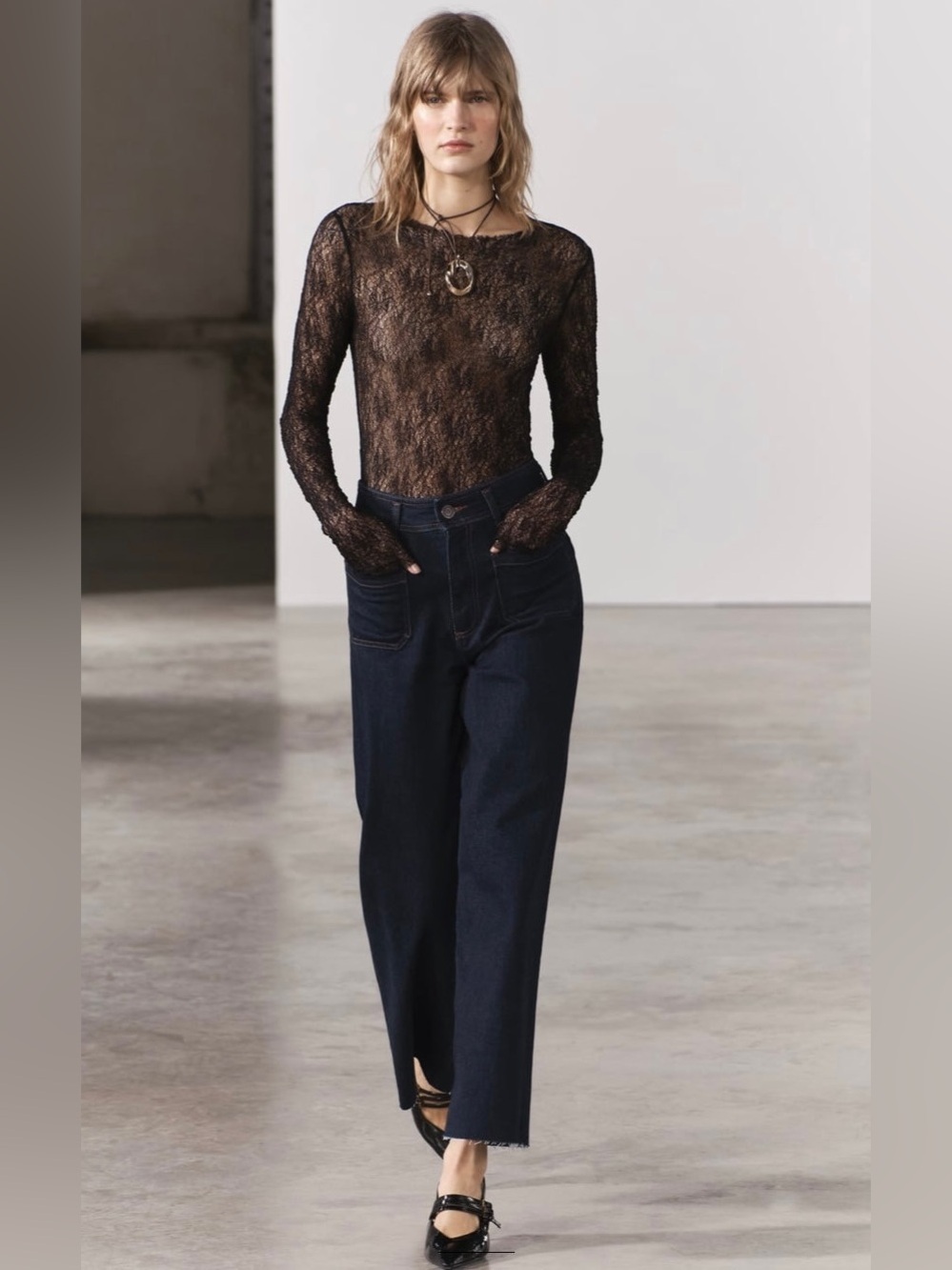 Zara Wide Leg High Rise Dark Wash Jeans